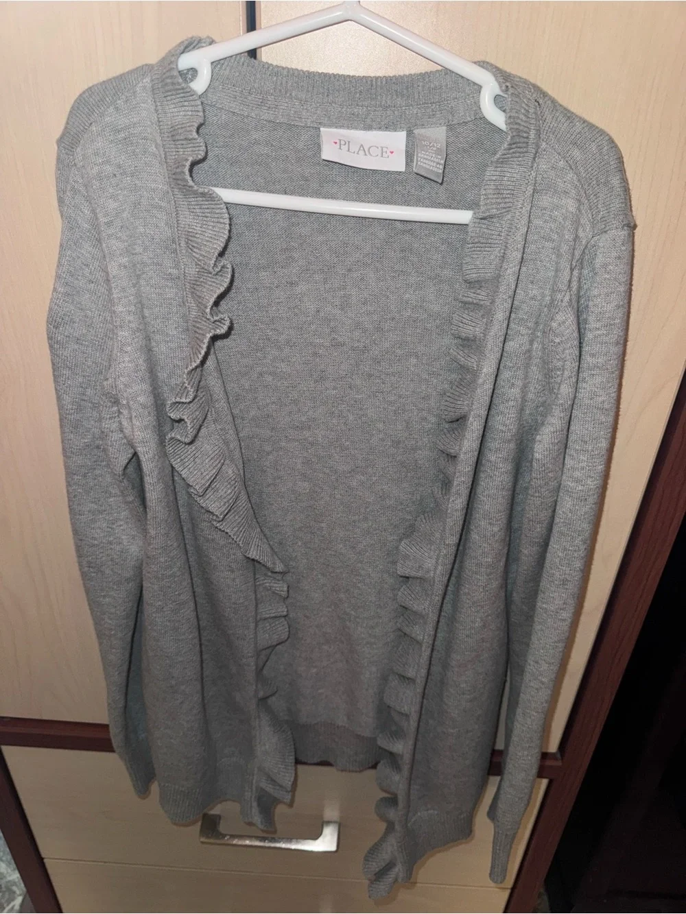 The Children’s Place Girls Gray Ruffle Open Front Cardigan Size 10/12
